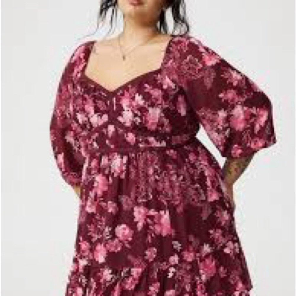 torrid Burgundy Pink Floral Tiered Midi Dress